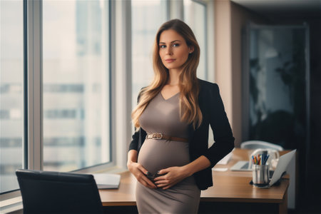 pregnant businesswoman in officeの素材
