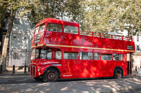 Red Double Decker Bus in London, UKの写真素材