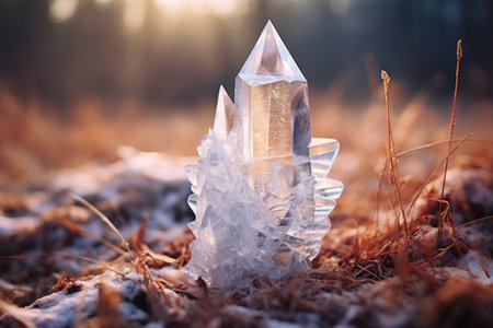 close up of an ice crystal on the groundの素材