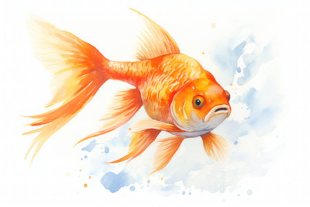 golden fish in watercolorの素材