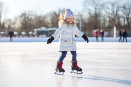 a little girl child ice skating outsideの素材