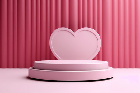 mock up podium in a shape of pink heart for product presentationの素材