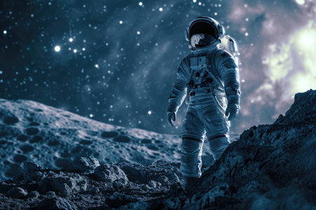 spaceman walking in outer spaceの素材