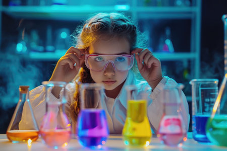 girl doing science experimentsの素材