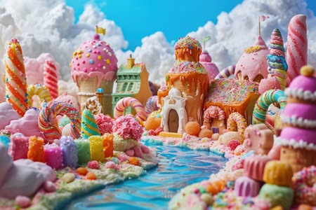 land of sweets with houses made of candyの素材