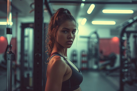 portrait of a female exercising in a gym, with copy spaceの素材