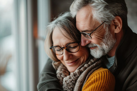 elderly couple in their 60s having a cuddleの素材