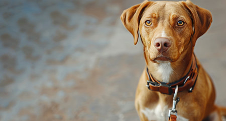 dog on a leash with copy spaceの素材