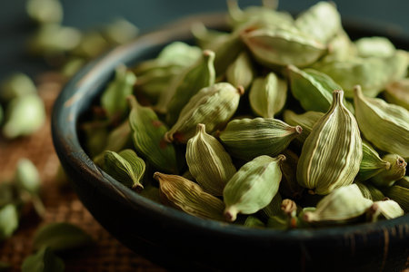 cardamom in a bowl on a tableの素材