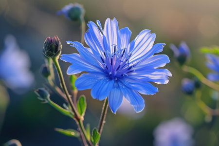 chicory blue flower close up outsideの素材