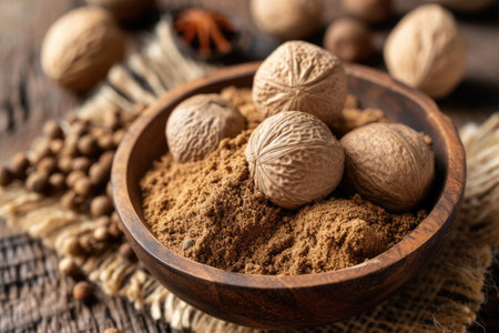 nutmeg powder in a bowlの素材