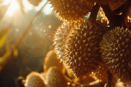 durian fruit growing outsideの素材