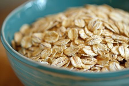 a bowl with porridge oats close upの素材
