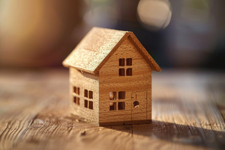 little wooden house on a tableの素材