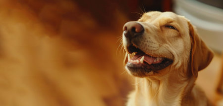 portrait of a smiling dog, banner with copy spaceの素材