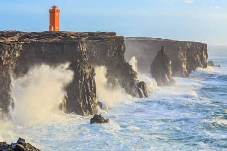Orange Lighthouse in West Icelandの写真素材