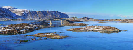Bridges in Fjords in Lofoten Islands, Norwayの写真素材