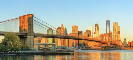 View to Manhattan from Brooklyn Bridge Park at sunrise