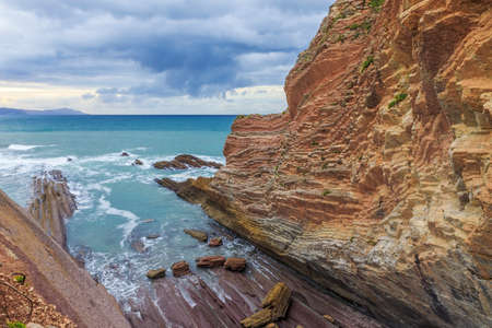 The Flysch in Itzurun beach  near Zumaiaの写真素材