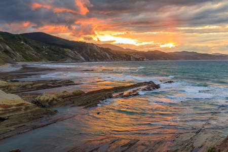 The Flysch in Itzurun beach  near Zumaiaの写真素材