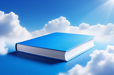 Blue book in sky with clouds and sky.の写真素材