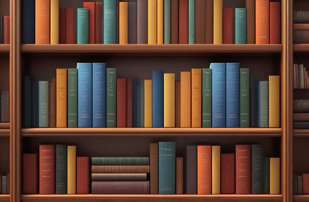 Books on shelves. Old bookshelf, library.の写真素材