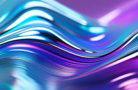 Abstract holographic metallic bright blue background, waves.の写真素材
