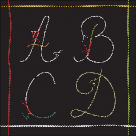 ABCD vector set  alphabet based on sewing lettersのイラスト素材