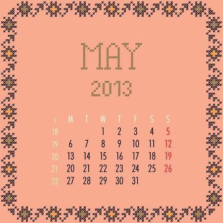 May 2013. Vintage monthly calendar.のイラスト素材
