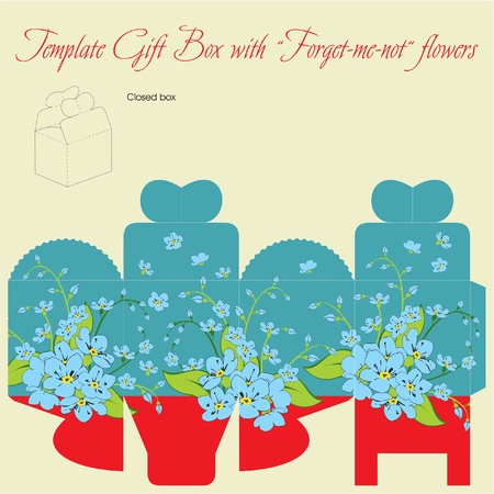 Template gift box for wedding favors. Forget-me-not flowers bouquet.のイラスト素材