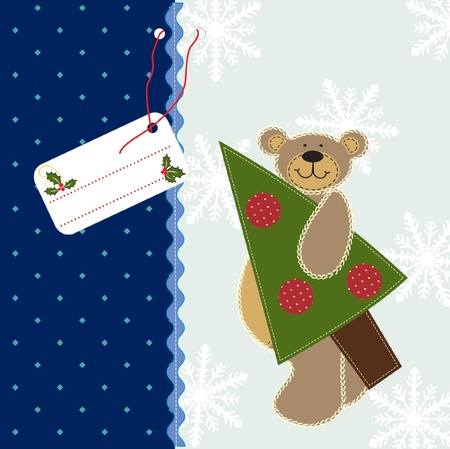 Cute Teddy Bear with Christmas Treeのイラスト素材