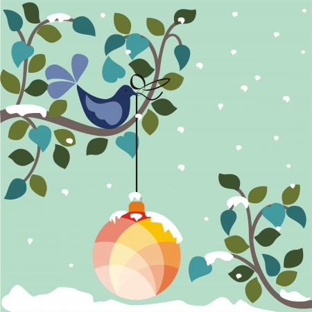 Blue snowflake background with Christmas hanging decorationのイラスト素材