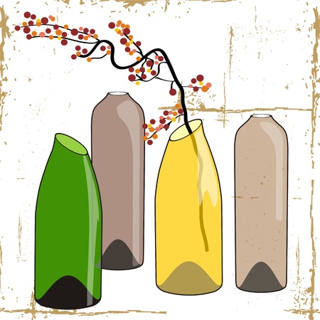 Vector illustration with flowers and wine bottles のイラスト素材
