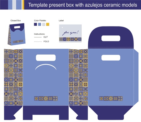 Template present box with azulejos ceramic modelsのイラスト素材