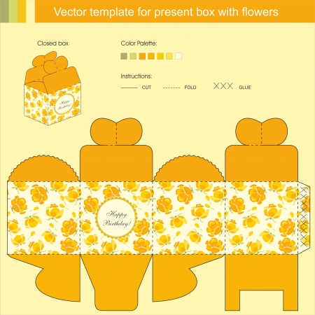 Vector template for present box with spring yellow flowersのイラスト素材