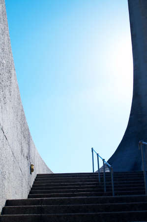 Stairs leading to Afrikaans Language Monument shot on blue sky background in Paarl, Western Cape, South Africaの写真素材