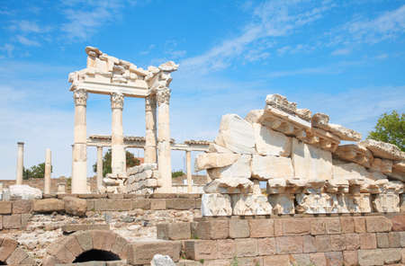 Trajan Temple columns in ancient city of Pergamon, Turkeyの写真素材