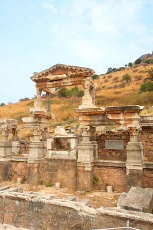 Fountain of Trajan in ancient city of Ephesus, Turkeyの写真素材
