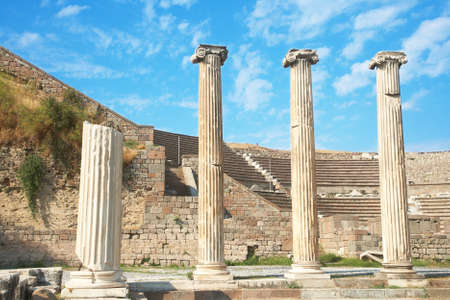Ruins of columns in Asklepion in ancient city of Bergama, Turkeyの写真素材