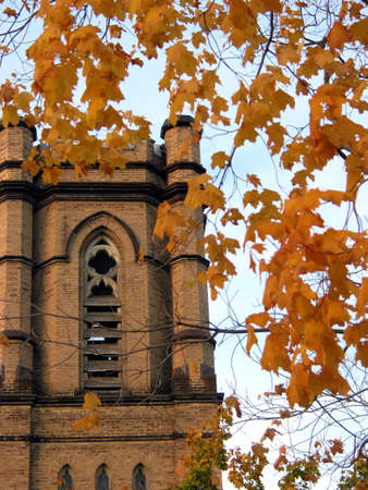 Detail of the old north american church building at duskの写真素材