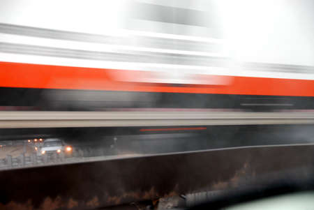 Motion blur of fast moving truckの写真素材