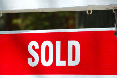 Sold sign near a house, closeupの写真素材