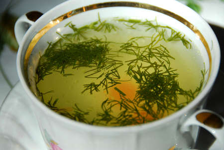 Chicken soup in a bowlの写真素材