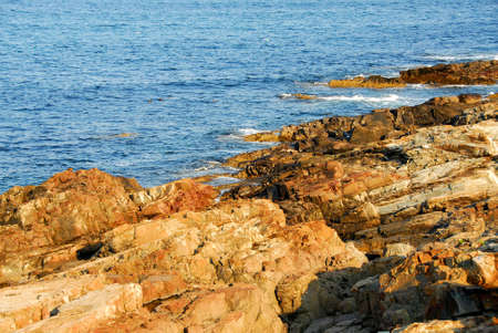 Rocky shore of Atlantic ocean in Maine, United Statesの写真素材
