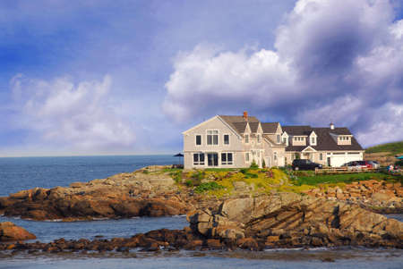 House on ocean shore in Maine, USAの写真素材