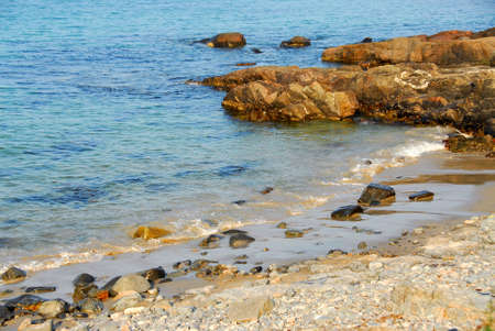 Rocks at Atlantic ocean coast in Maineの写真素材