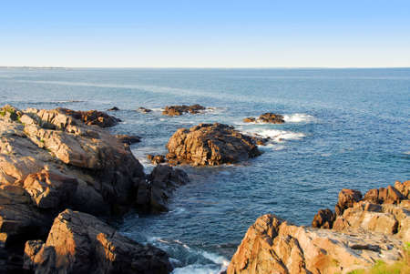 Rocks at Atlantic ocean coast in Maineの写真素材