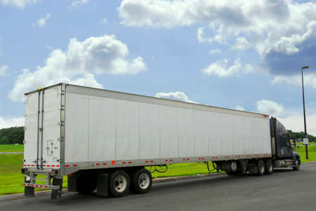 Eighteen wheeler truck on a truck stopの写真素材