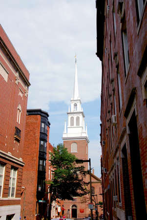Steeple of Old North Church in Boston historical North Endの写真素材