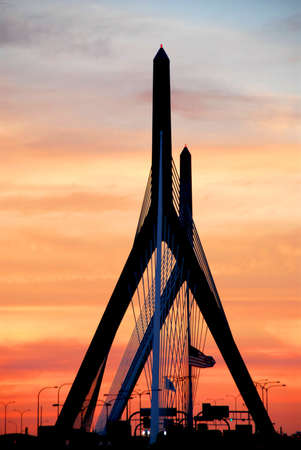Leonard Zakim bridge in Boston at sunsetの写真素材